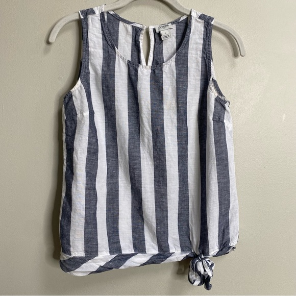 J. Crew Factory Tops - J. Crew Factory Navy Blue & White Striped Tie Hem Linen Blend Tank Top Size 0